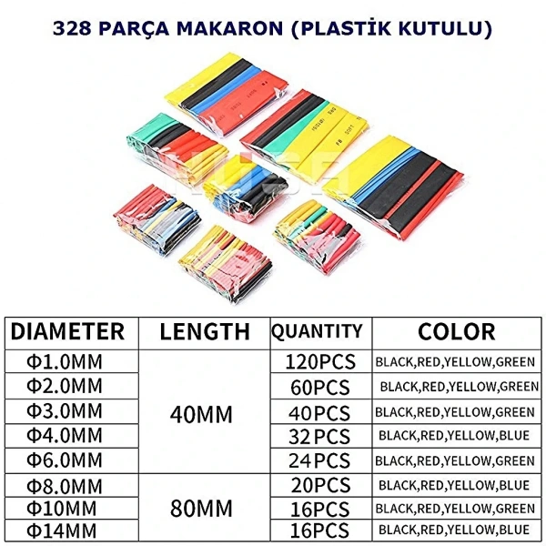 Isı İle Daralan Makaron Kablo Yalıtım Seti 328 Parça Kutulu