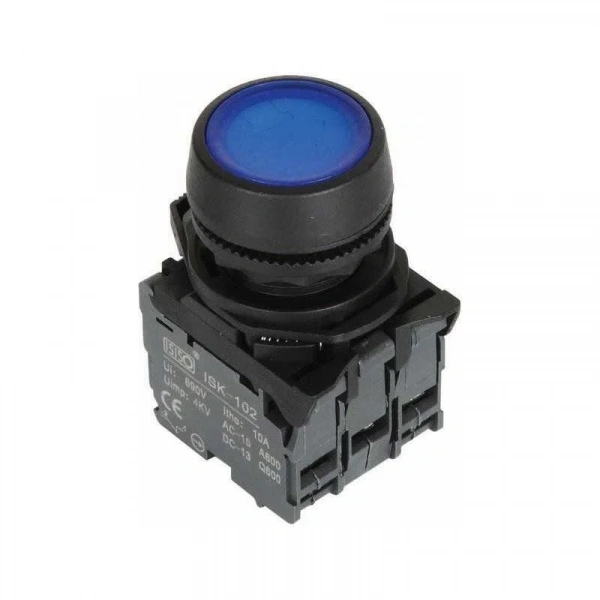 ISP-AW36M5 220V Led Işıklı Yaylı Buton - Mavi