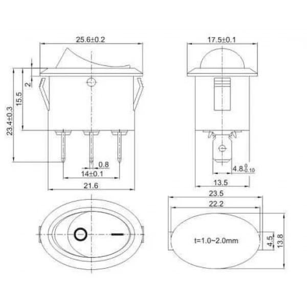 KCD1-115 Oval On/Off Anahtar - 3 Pin