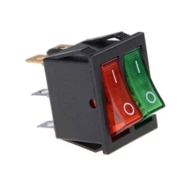 KCD4 İkili Işıklı ON-OFF Switch Kırmızı Yeşil 6 Pin