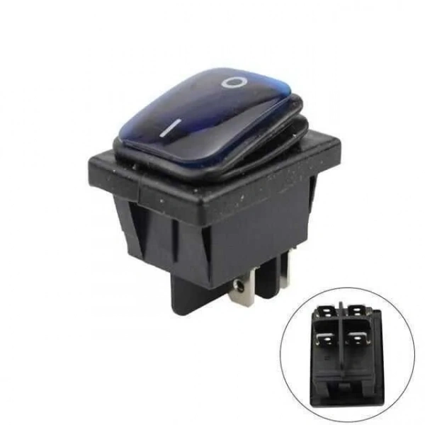 KCD4 Su Geçirmez Mavi Led Işıklı ON-OFF Anahtar 4 Pin