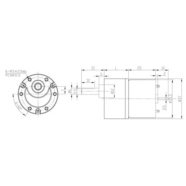 KGB-37 12V 300Rpm Redüktörlü Dc Motor