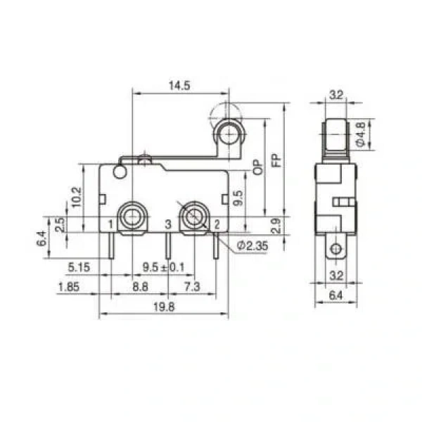 KW11-3Z Micro Switch Makaralı 3-Pin