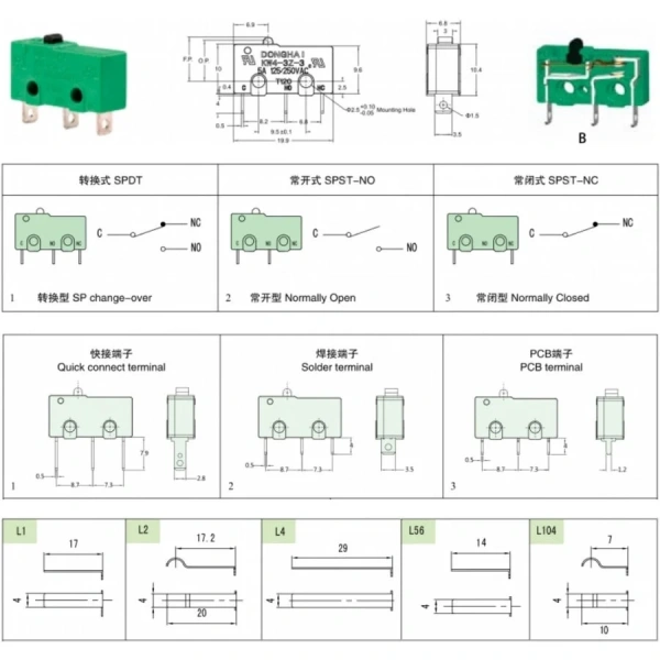 KW4-3Z-3B212023L4 SPST NO 2-Pin Micro Switch