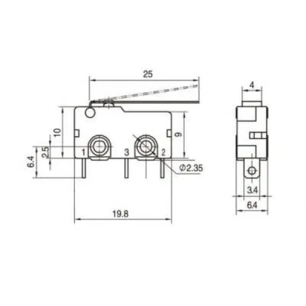 KW4A Micro Switch 3-Pin Uzun Palet
