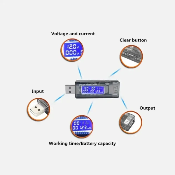 KWS-V20 Led Ekranlı USB Voltmetre Ampermetre USB Şarj ve Kapasite Cihazı