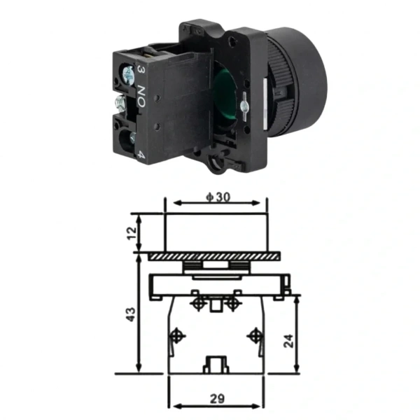 LAY5-EA21 22mm Buton Normalde Açık Kontak Siyah