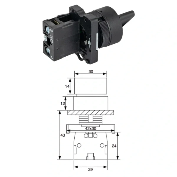 LAY5-ED21 22mm Kısa Mandal Switch 0-1 Kalıcı (1NO)