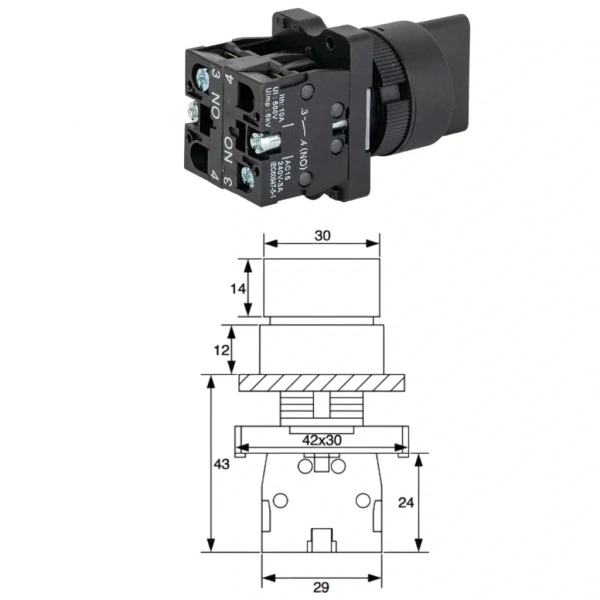 LAY5-ED33 22mm Kısa Mandal Switch 1-0-2 Kalıcı (2NO)