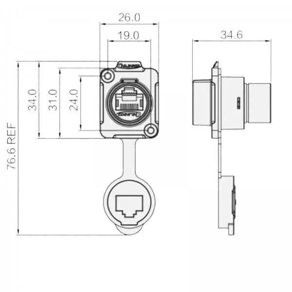 LP-16-J/RJ45/110/SX-03-201 Su Geçirmez Ethernet Konnektörü - Dişi