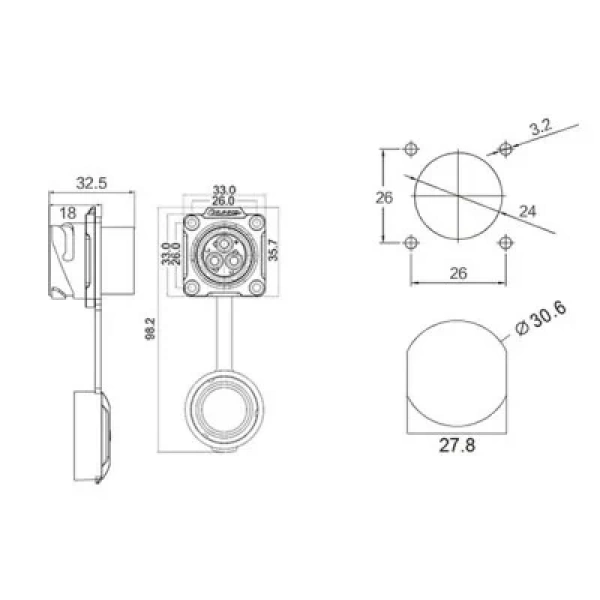 LP-20-C03SX-03-401 3-Pin Su Geçirmez Konnektör - Erkek
