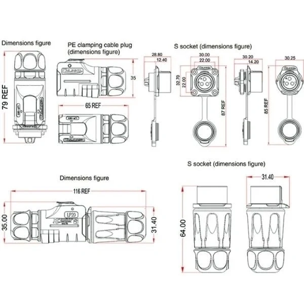 LP-20-C09SX-03-101 9-Pin Su Geçirmez Konnektör - Erkek