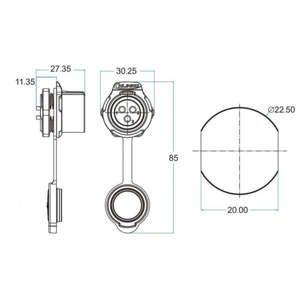 LP-20-J02SX-03-101 2-Pin Su Geçirmez Konnektör - Dişi