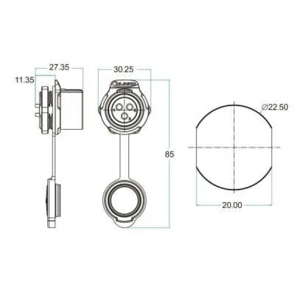 LP-20-J07SX-03-101 7-Pin Su Geçirmez Konnektör - Dişi