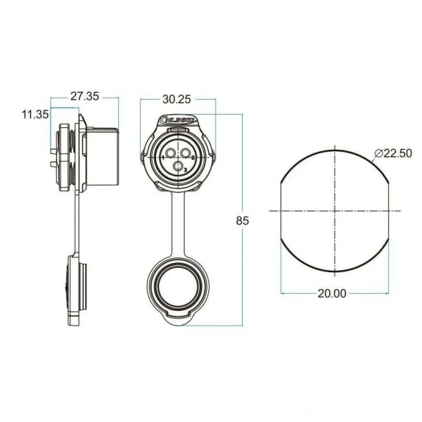 LP-20-J09SX-03-101 9-Pin Su Geçirmez Konnektör - Dişi