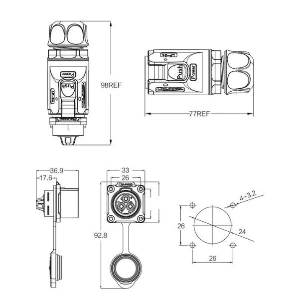 LP-24-C04PE-01-001 4-Pin Su Geçirmez Konnektör - Erkek