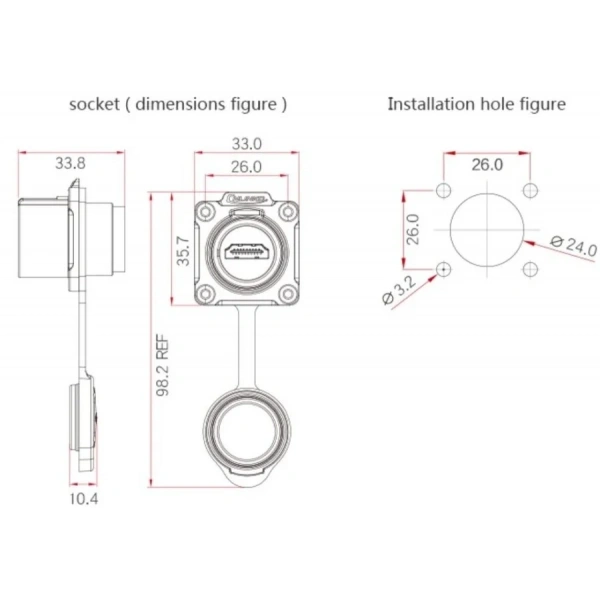 LP-24-J/HDMI2/213/SX-43-401 Su Geçirmez HDMI Konnektör - Dişi