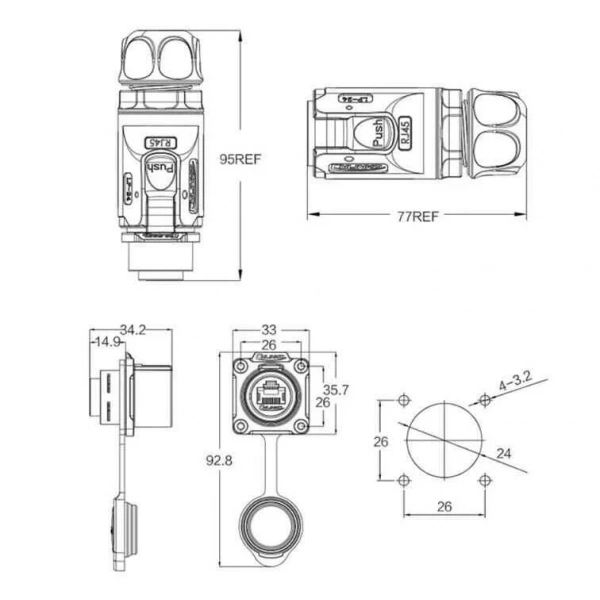 LP-24-J/RJ45/213/SX-43-401 Su Geçirmez Ethernet Konnektörü - Dişi