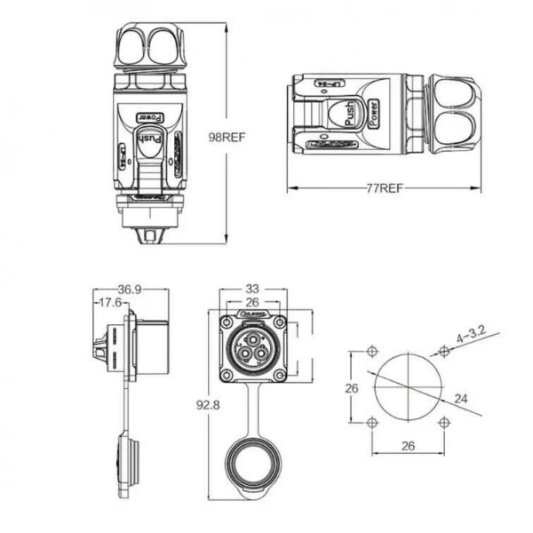 LP-24-J03PE-01-001 3-Pin Su Geçirmez Konnektör - Dişi