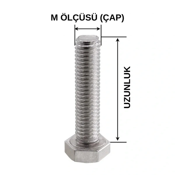 M8x45mm Cıvata Beyaz Altıköşe 5.8 Kalite DIN933