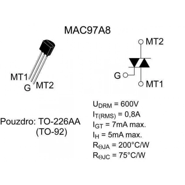 MAC97A8 - TO92 0.6A 600V Triyak