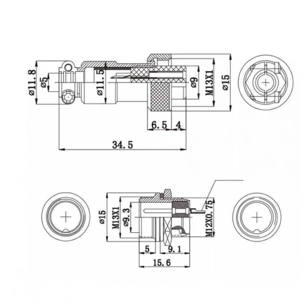 Mike Konnektör 2-Pin 12mm - Dişi