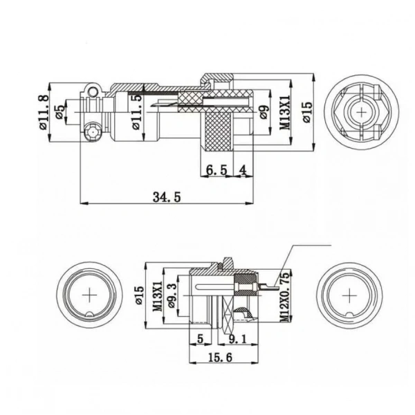 Mike Konnektör 3-Pin 12mm - Dişi