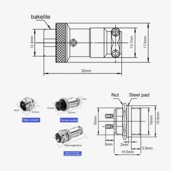 Mike Konnektör 8-Pin 16mm - Dişi