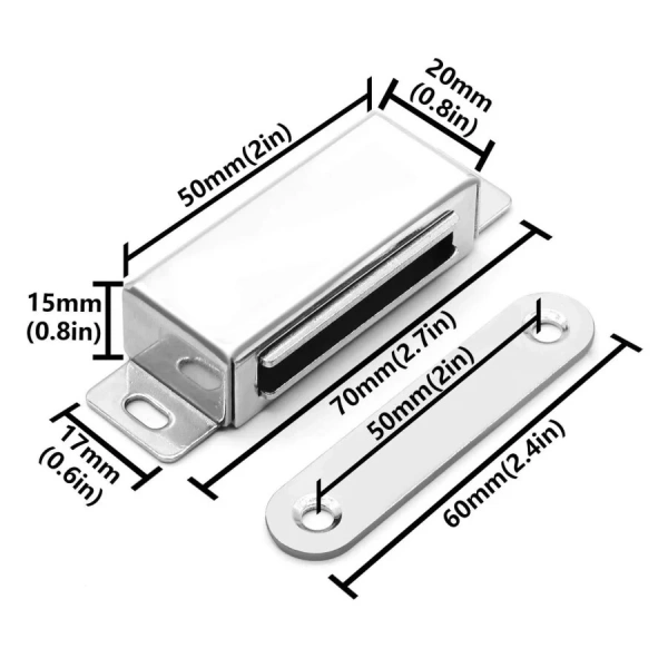 Mıknatıslı Metal Mobilya Kapak Kilidi 50x21x14mm