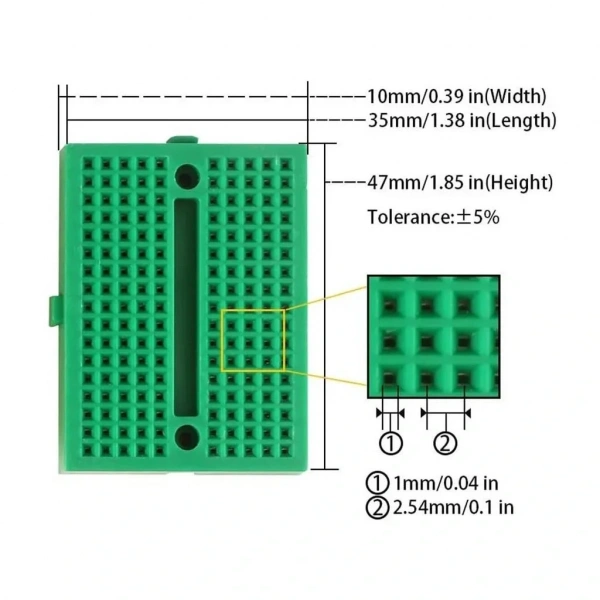 Mini Breadboard Yeşil Yapışkanlı 170 Pin 1 Adet