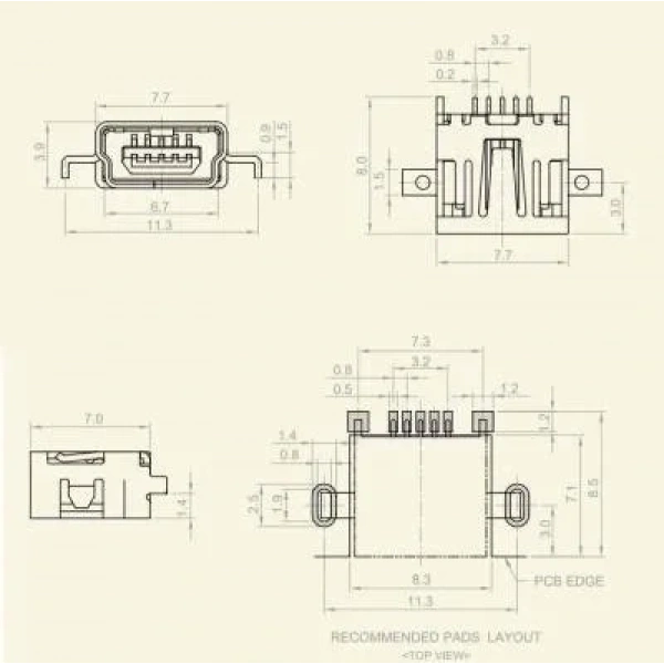 Mini Usb B SMD Şase