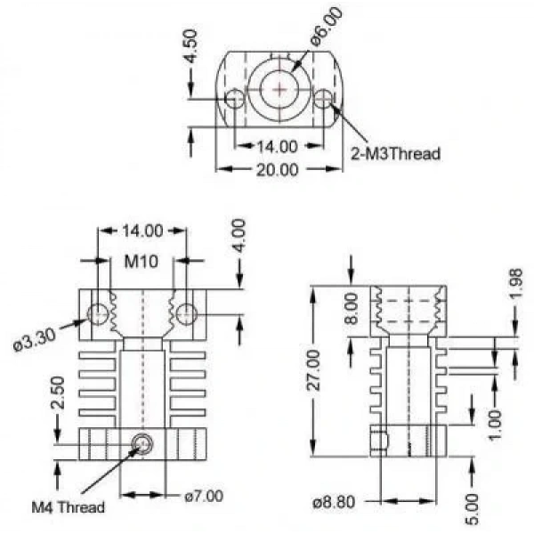 MK10 3D Yazıcı Alüminyum Soğutucu Gövde - 27x20x12mm