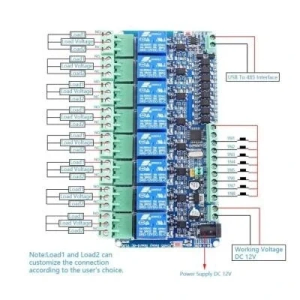 Modbus-RTU 12V 8 Kanal Röle Modülü