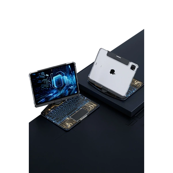 Newface JP12.9 iPad Pro 12.9 (2022) Kılıf Vales Dönen Ledli Klavyeli Tablet Kılıfı - Siyah