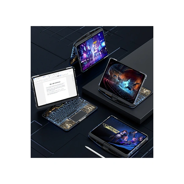 Newface JP12.9 iPad Pro 12.9 (2022) Kılıf Vales Dönen Ledli Klavyeli Tablet Kılıfı - Siyah