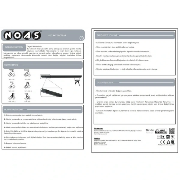 Noas 30W Siyah Kasa Led Ray Spot Beyaz Işık Paris
