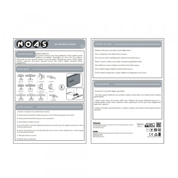 Noas YL85-2502 5W 6500K Beyaz Işık Gold Anahtarlı Sevilla Dekoratif Aplik