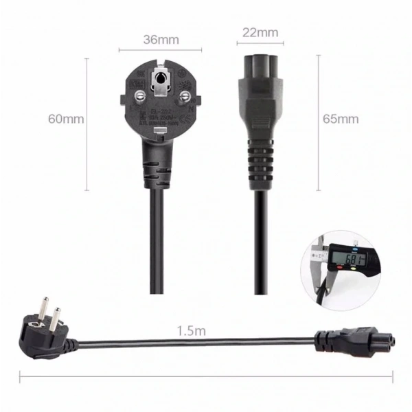 Notebook PC Laptop Güç Power Adaptör Kablosu Yonca Kablo 1.5m