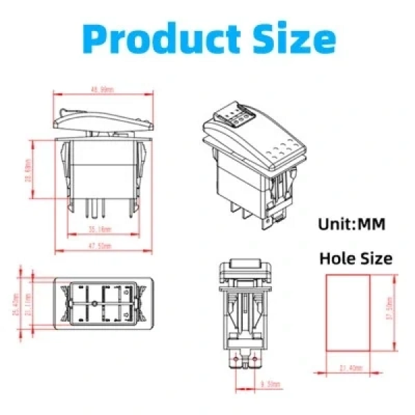 ON-OFF Anahtar Kırmızı 5-Pin 12V-24V - Emniyet Kilitli