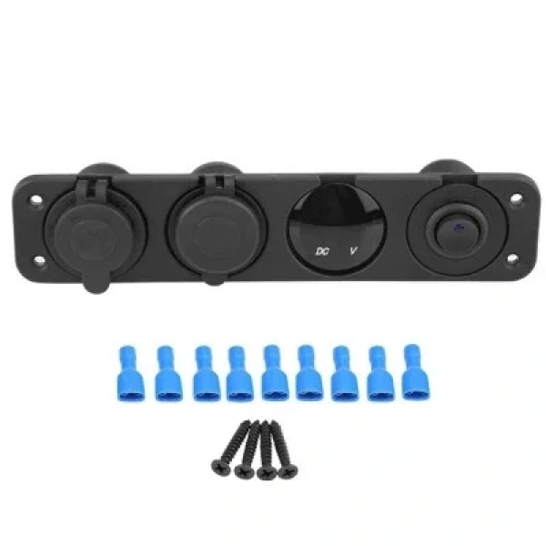 ON-OFF Mavi Nokta Anahtarlı 2x5V USB Çakmaklık ve Voltaj Göstergeli Marine Panel