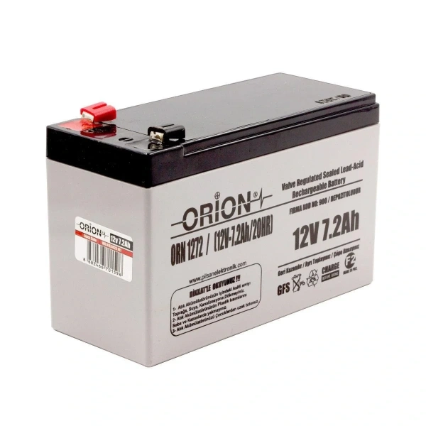 Orion 12V 7.2Ah Bakımsız Kuru Akü - T2 Kalın Soket