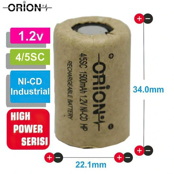 Orion 1.2V Ni-Cd 4/5SC 1500mAh Şarj Edilebilir Pil - HP