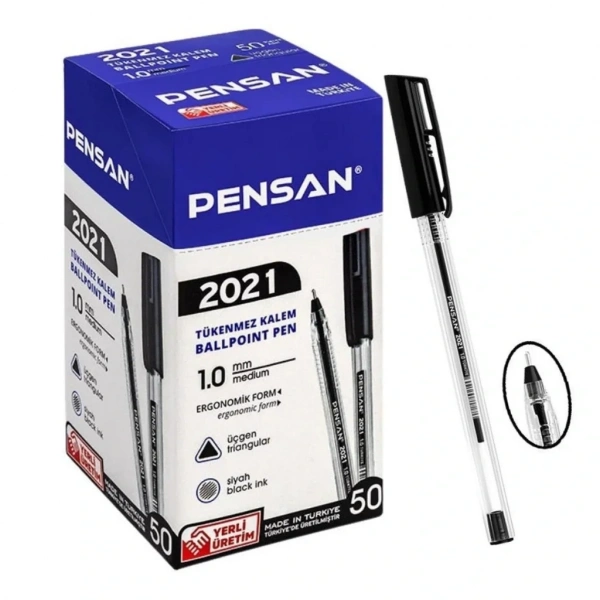 Pensan 2021 Siyah Tükenmez Kalem Şeffaf Üçgen Gövde 1.0 mm 1 Adet