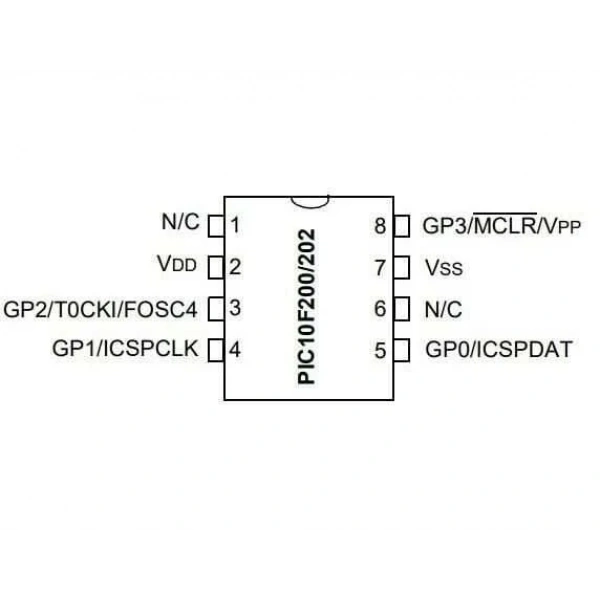 PIC10F200-I/P DIP-8 4MHz Mikrodenetleyici