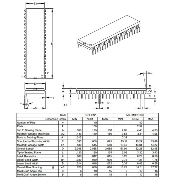 PIC16F1939-I/P PDIP-40 8-Bit 32MHz Mikrodenetleyici