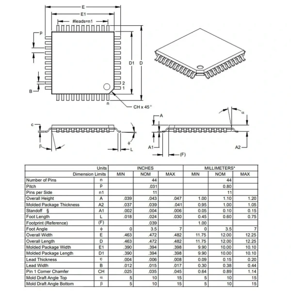 PIC16F877A I/PT SMD TQFP-44 8-Bit 20 MHz Mikrodenetleyici