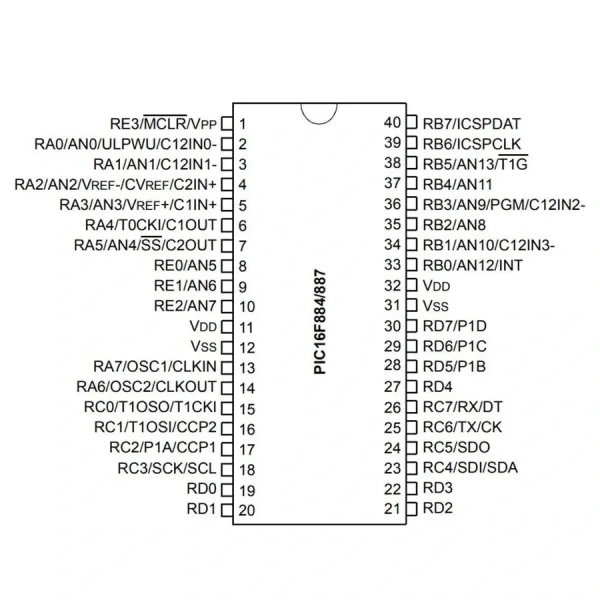 PIC16F887-I/P PDIP-40 8-Bit 20MHz Mikrodenetleyici