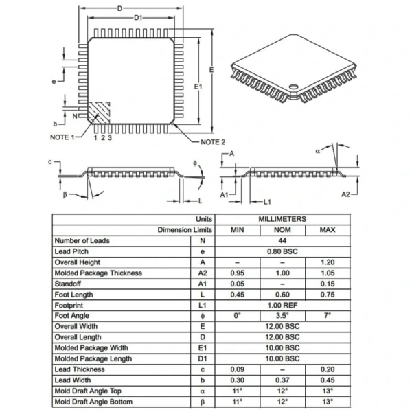 PIC18F45K80-I/PT SMD 8-Bit 64MHz Mikrodenetleyici TQFP-44