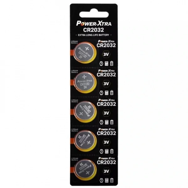 Power-Xtra 3V Lityum Pil CR2032 CR 2032 3V Düğme Pil 5li Kart Paket