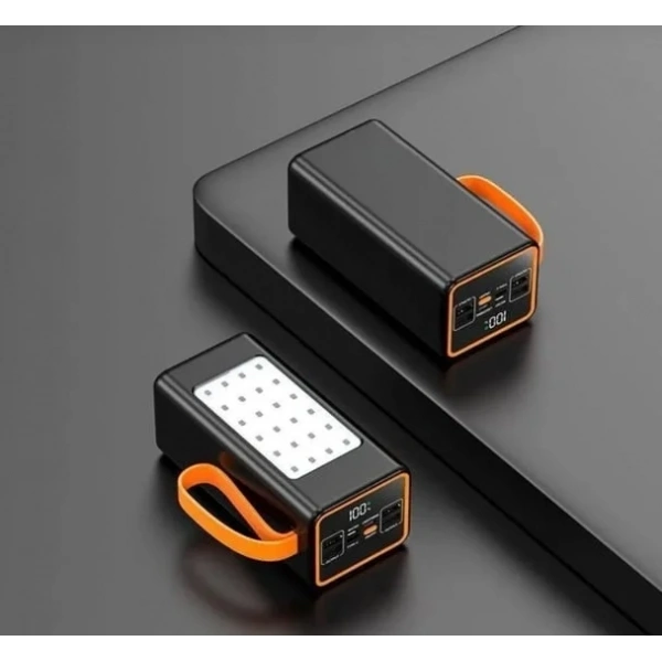 PW-55 4xUSB 22.5W LCD Göstergeli Kordonlu Kamp Işıklı 50.000mAh Powerbank